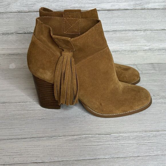 Crown‎ Vtg Ankle Boots Women 7.5 Brown Raffa Leather Block Heel Western fringe - Picture 5 of 10